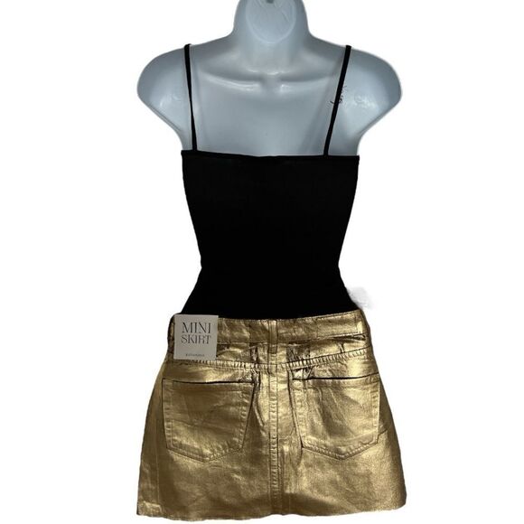 STRADIVARIUS Coated Mini Skirt Cotton In Gold Color Size 4. - Picture 4 of 9